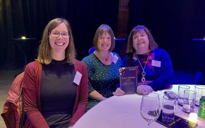 Mary Jo Spearey, Carys Roberts and Hannah Kingston at the Royal College of Speech and Language Therapists Awards